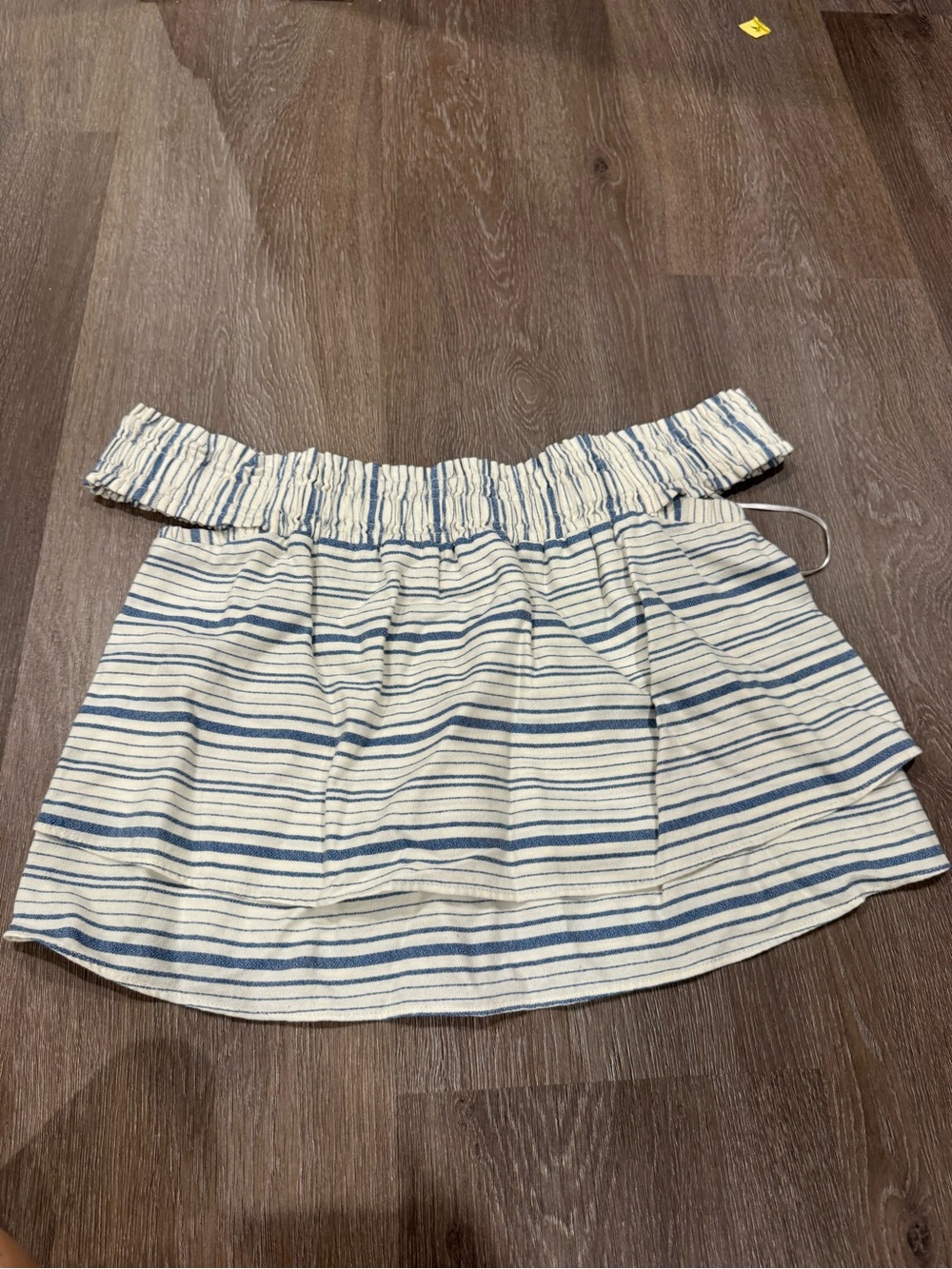 Wayf White and Blue Striped Off-Shoulder Crop Top